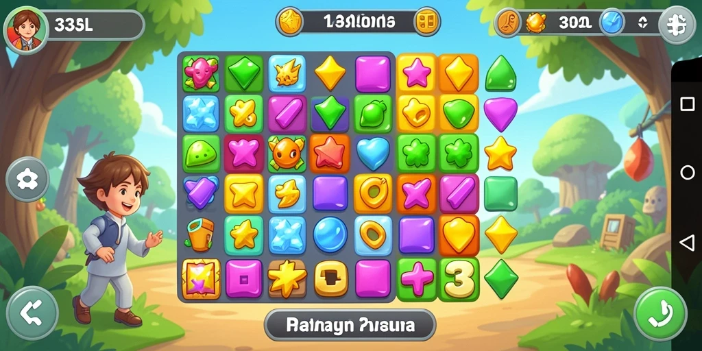 Screenshot gameplay 33L menampilkan momen seru dalam mencocokkan elemen match-3.