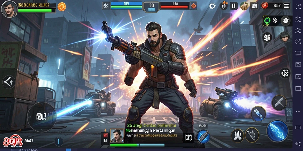 Gameplay <strong>8QR</strong> yang menampilkan strategi dan taktik perang mendebarkan.