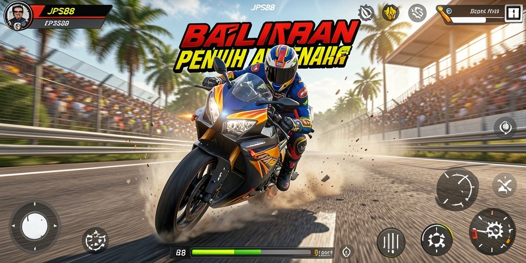 Gameplay seru JPS88 dengan balapan motor cepat.