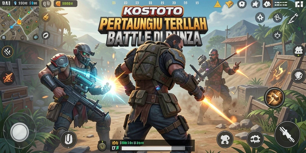 Tampilan gameplay KOSTOTO yang menegangkan dalam pertarungan Battle Royale.