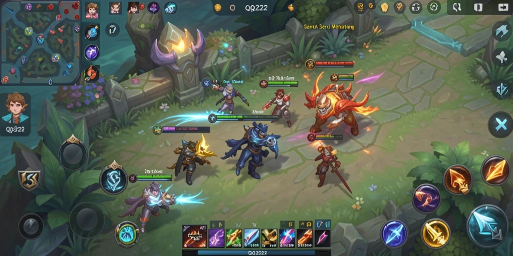 Tangkapan layar menampilkan aksi penuh adrenalin dari game MOBA QQ222.