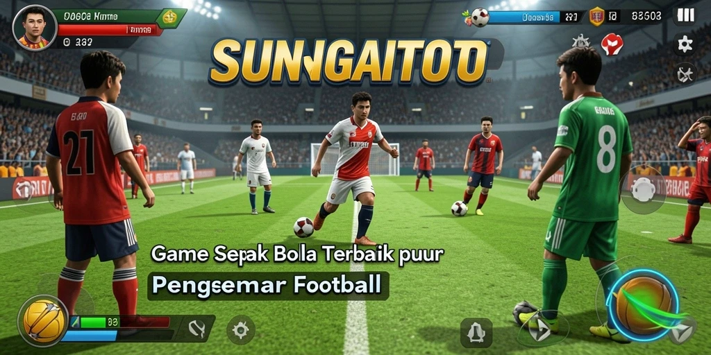 Screenshot utama SUNGAITOTO menampilkan aksi seru di lapangan sepak bola.
